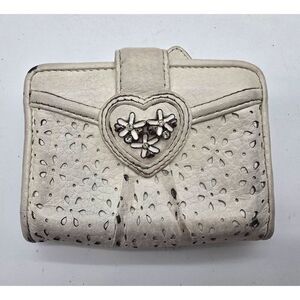 Brighton White Leather Floral Embossed Womens Wallet With Heart Detail & Multipl